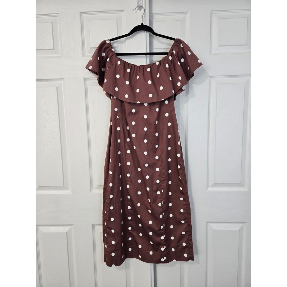 Old Navy The Occasion Brown Polka Dot Off the Shoulder Ruffle Midi Dress Small